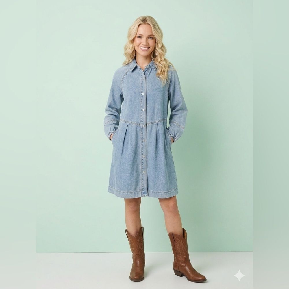 Habitual Denim Snap Button Denim Dress Western XS Long Sleeve
